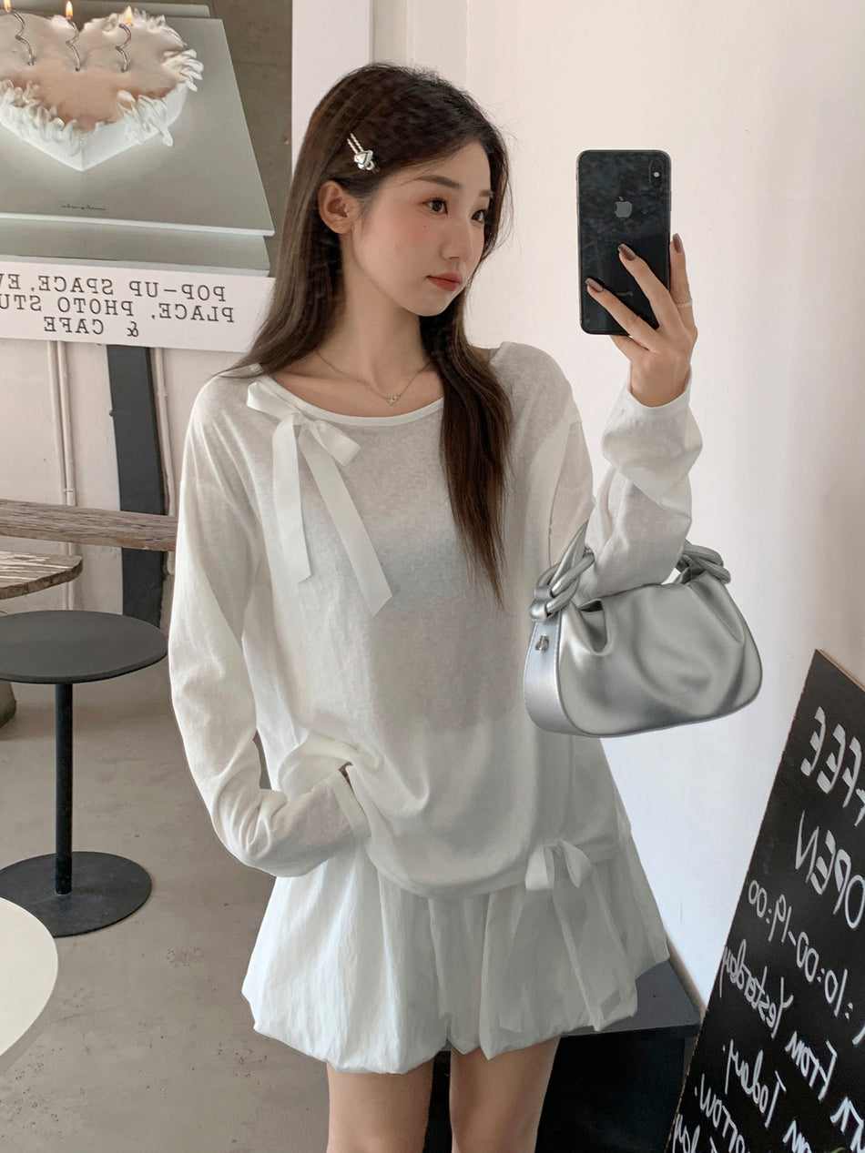 White Bow Tie Sun-Protective Top Women Autumn 2026