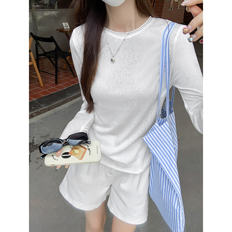 White Slim Fit Long Sleeve T-Shirt for Women 2026