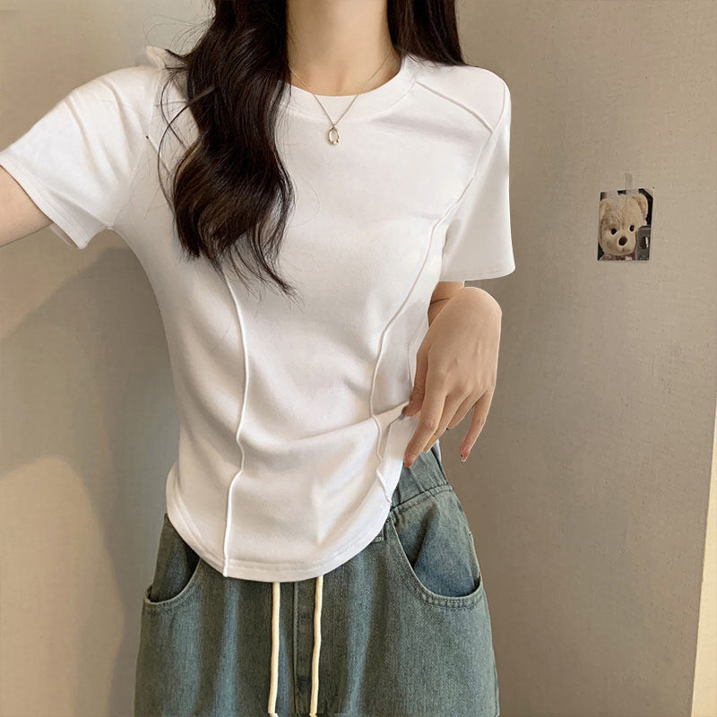 White Asymmetrical Shoulder Women T-Shirt 2026 Summer