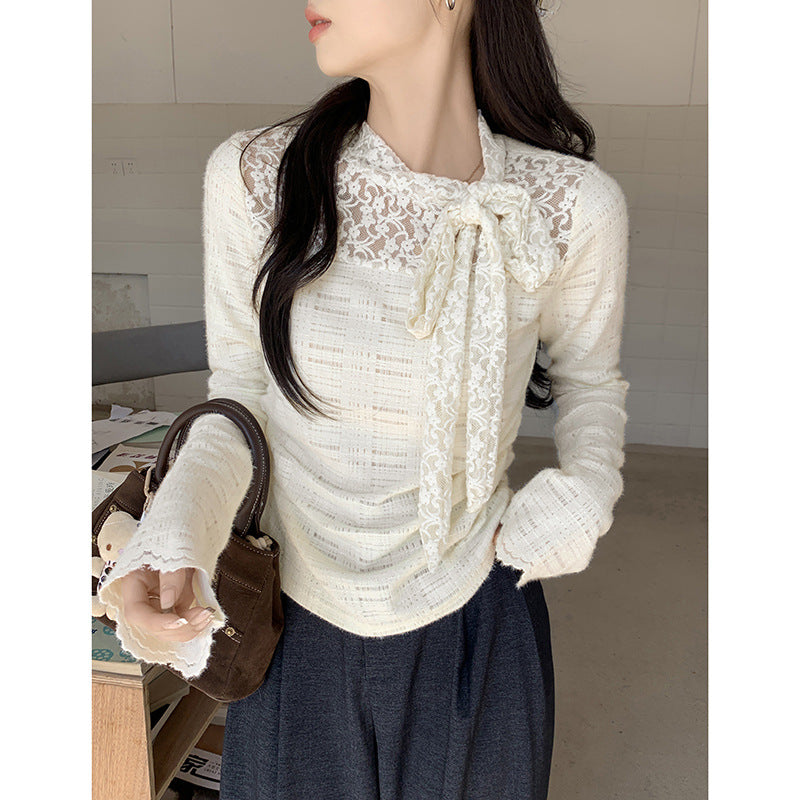 French Lace Half Turtleneck Top Women Autumn Winter 2026