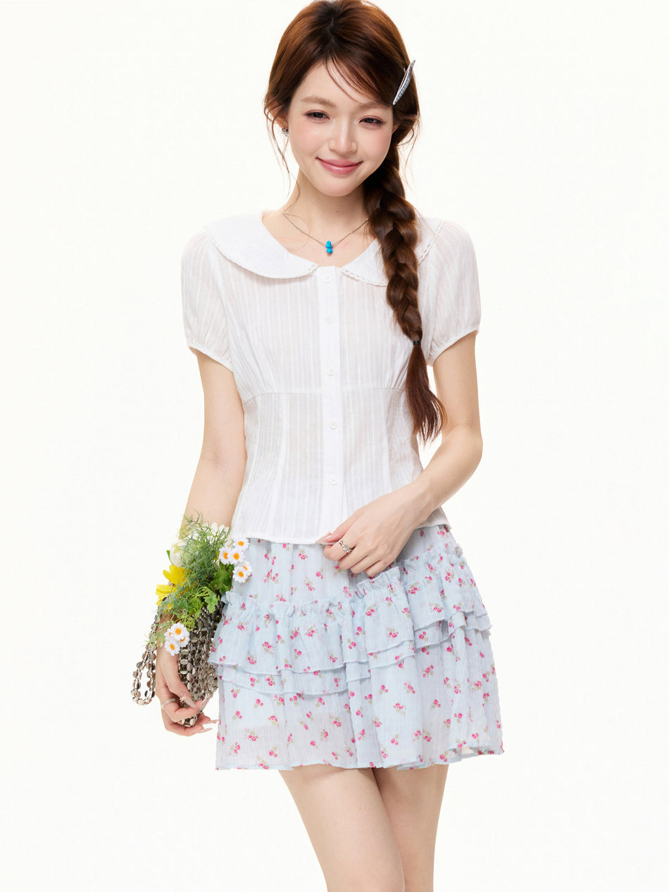 White Doll Collar Slim Shirt Women Summer 2026