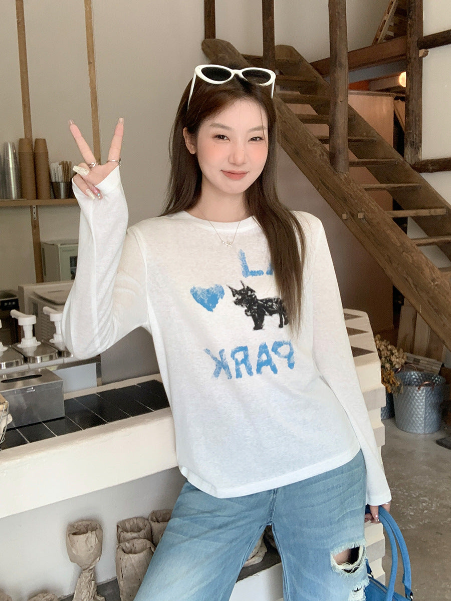 Women’s Heart Print Loose Long Sleeve T-Shirt