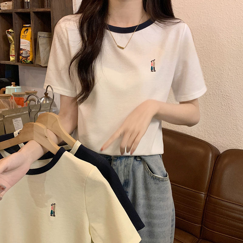 Women’s Waffle Round Neck Contrast T-Shirt