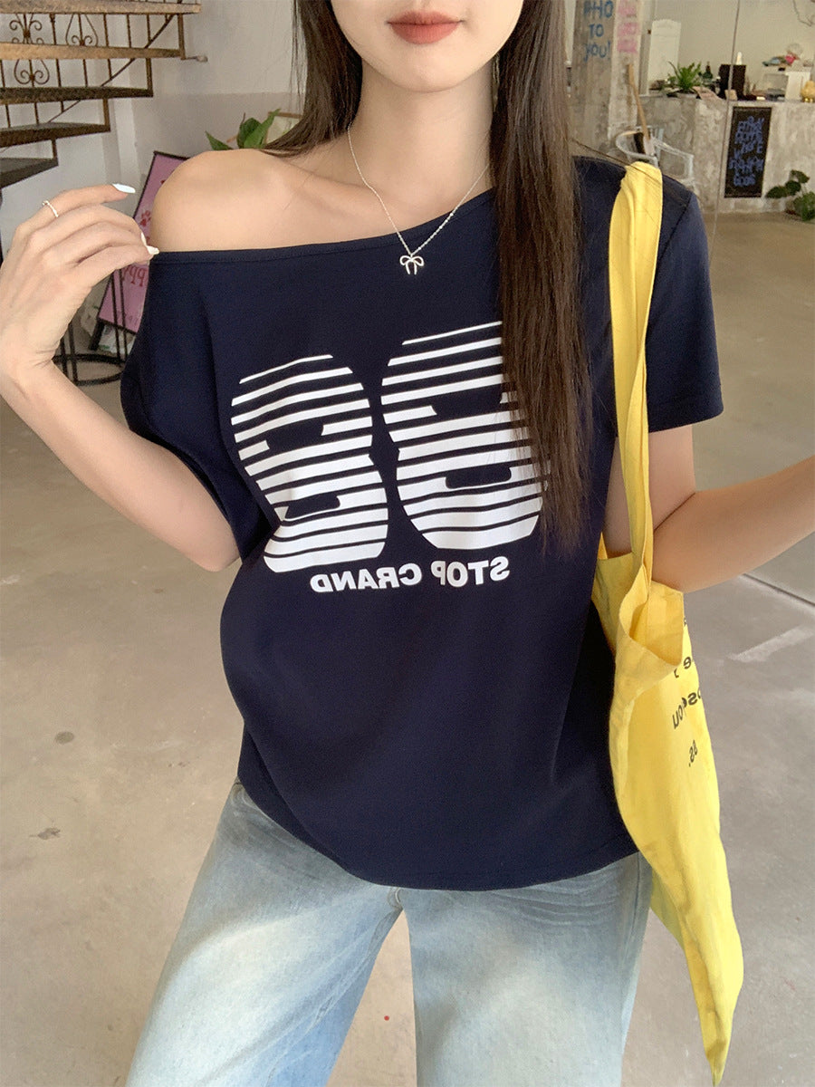 Women’s Off-Shoulder Letter Print Casual Summer Top