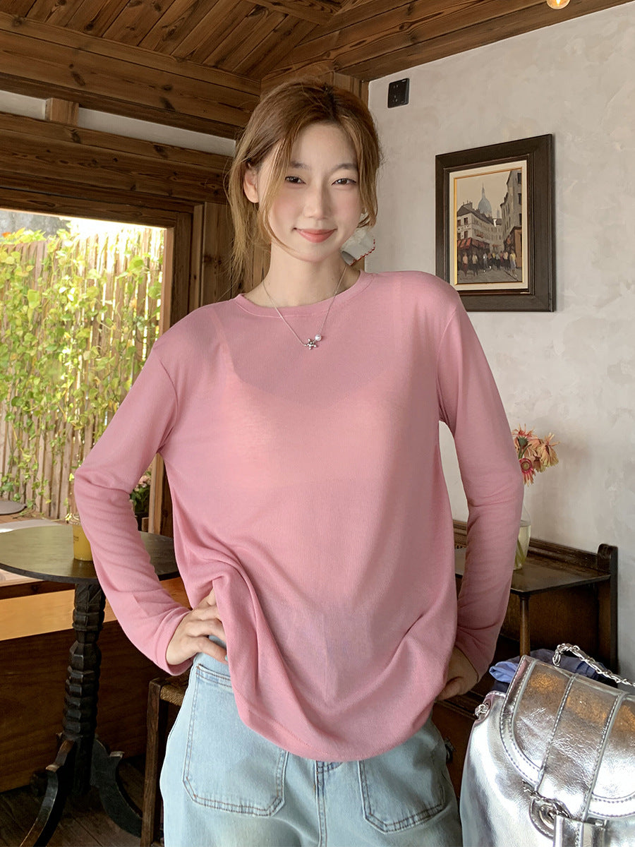 Women’s Pink One-Shoulder Slim Fit Long Sleeve Top