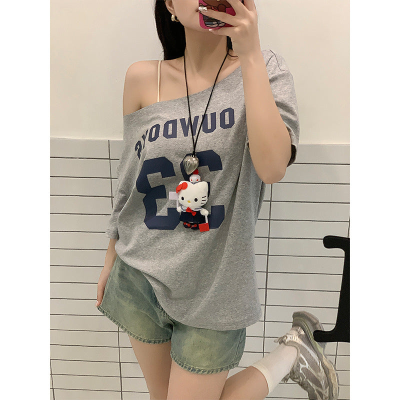 Women’s American Style Off-Shoulder Loose T-Shirt