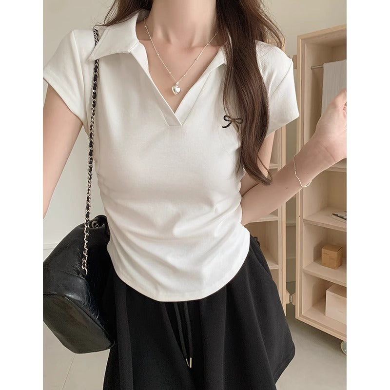 Women’s Bow Embroidered Polo Short Sleeve T-Shirt