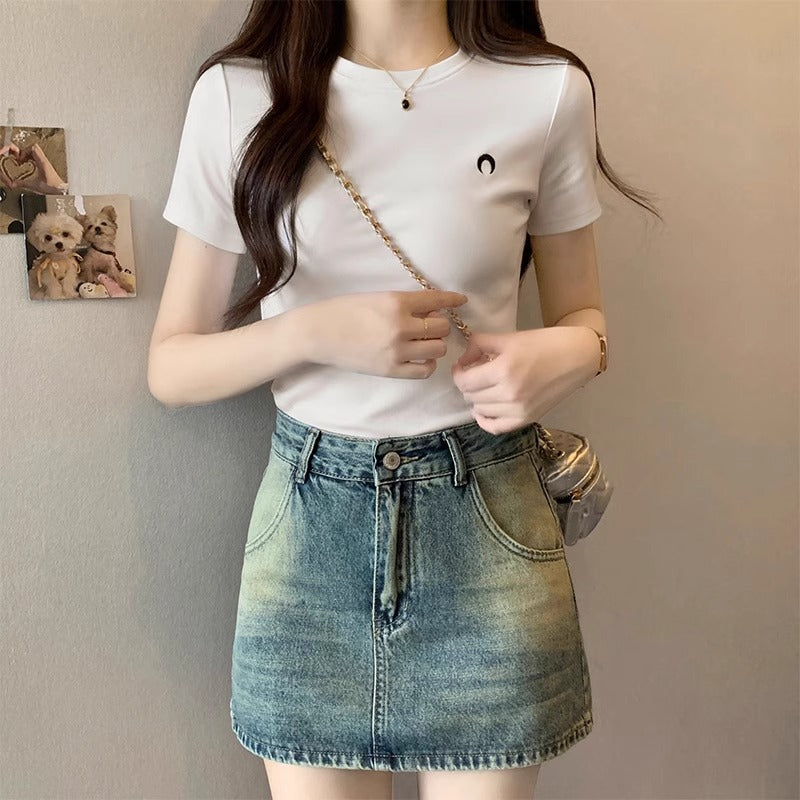 Women’s White Right Shoulder Slim Fit T-Shirt