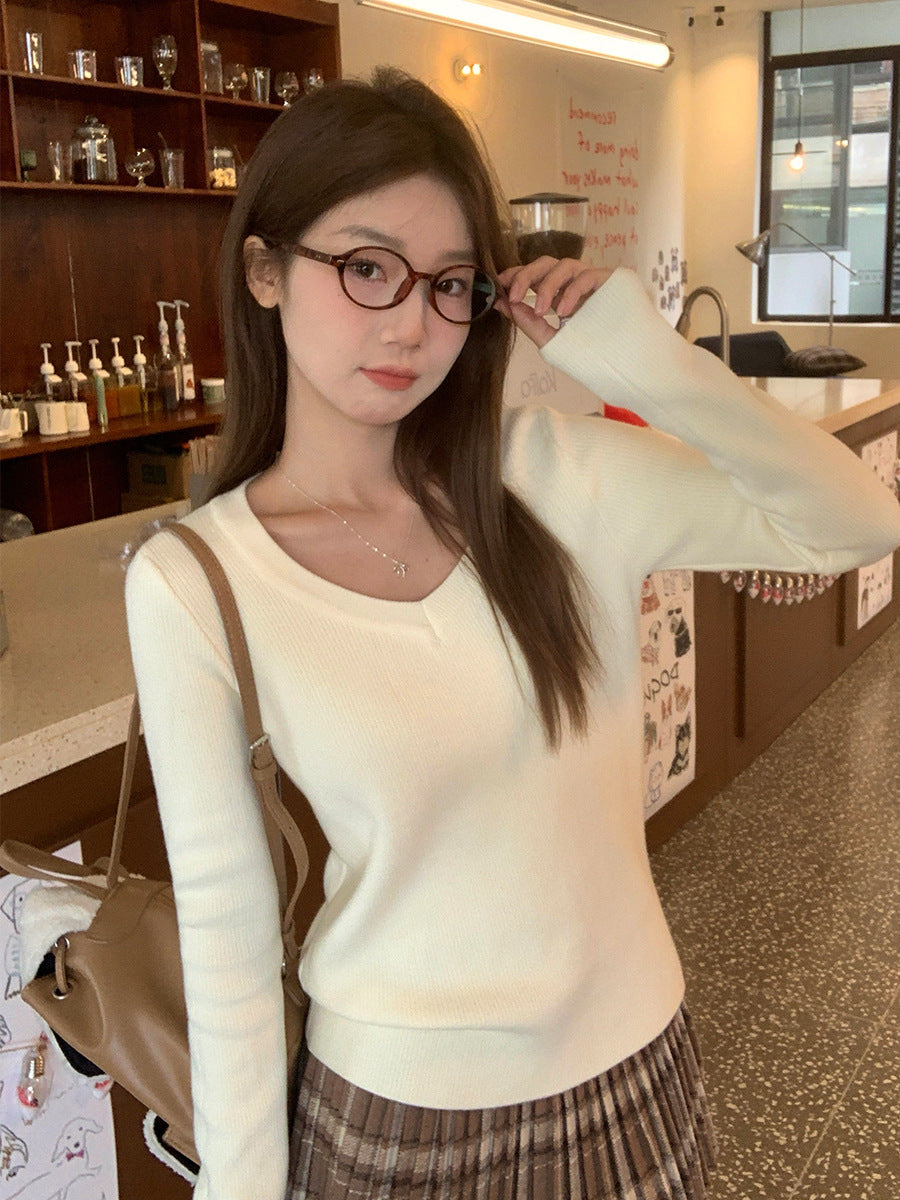 V-Neck Fleece Knit Sweater for Women 2026 Winter