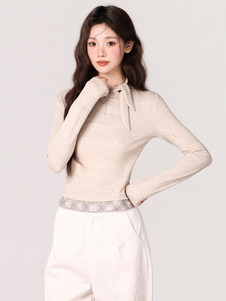 Bow Tie Half-High Collar Top Women 2026 Winter