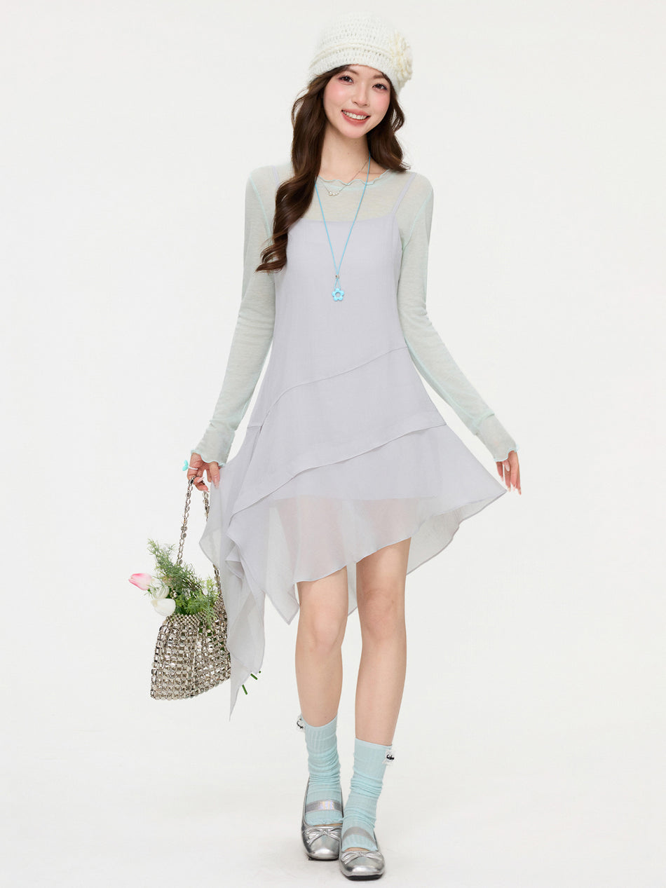 Gray Irregular Sleeveless Midi Camisole Dress
