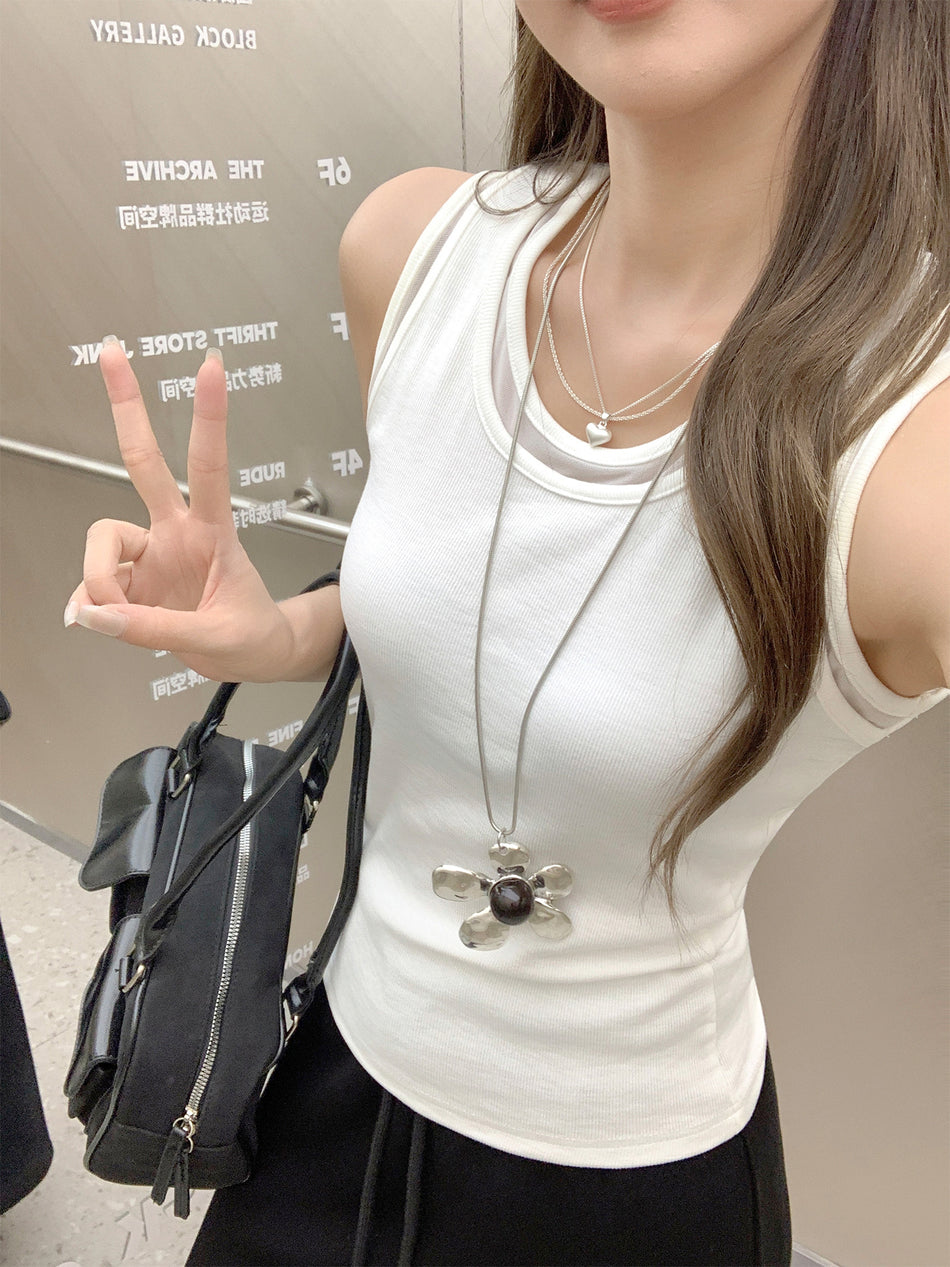 White Mesh Patchwork Tank Top Women Summer