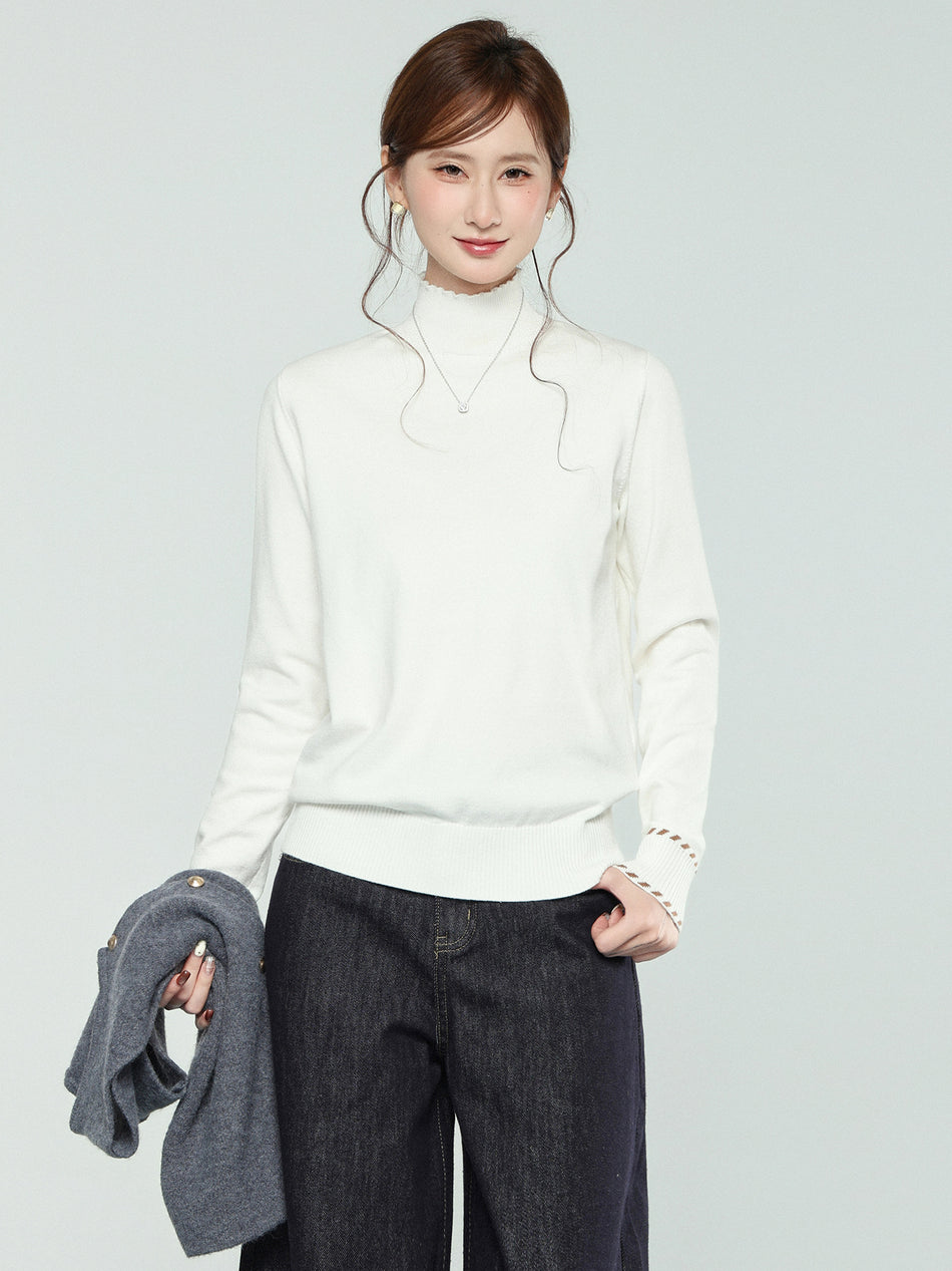 Apricot Half Turtleneck Loose Knit Sweater for Women