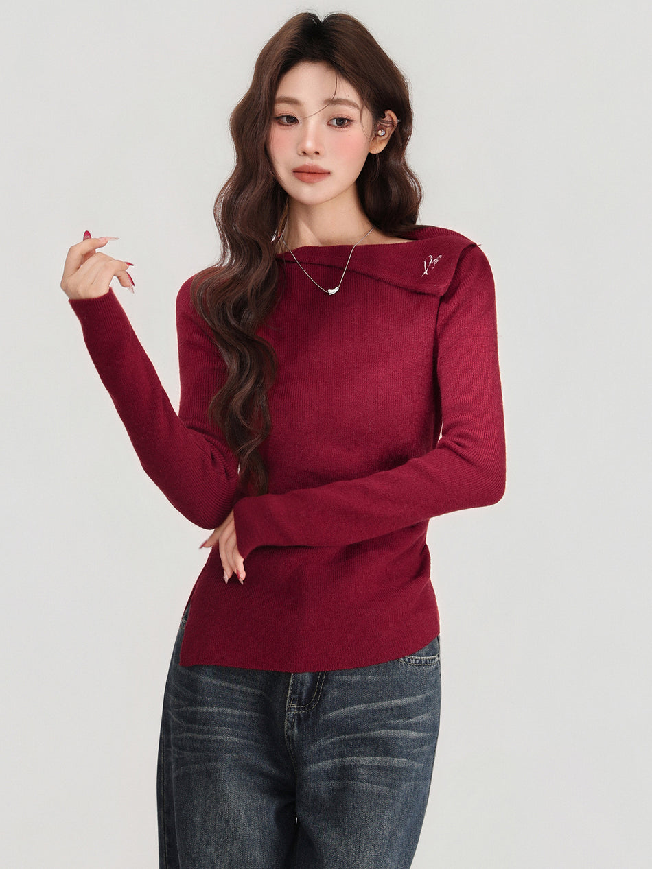 Christmas Red Off-Shoulder Knit Sweater Women Winter