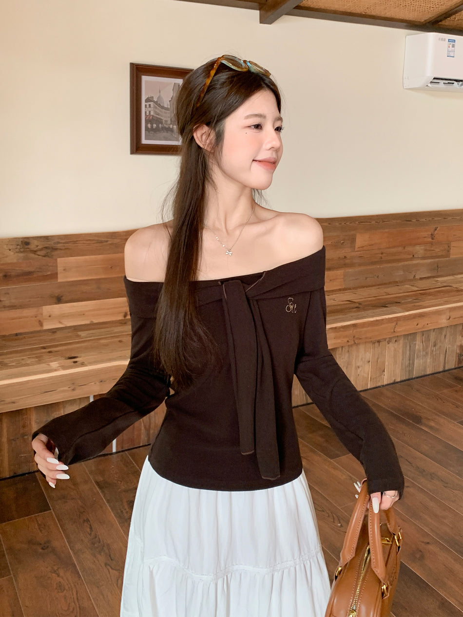 Women Navy One-Shoulder Embroidered Top Autumn 2026