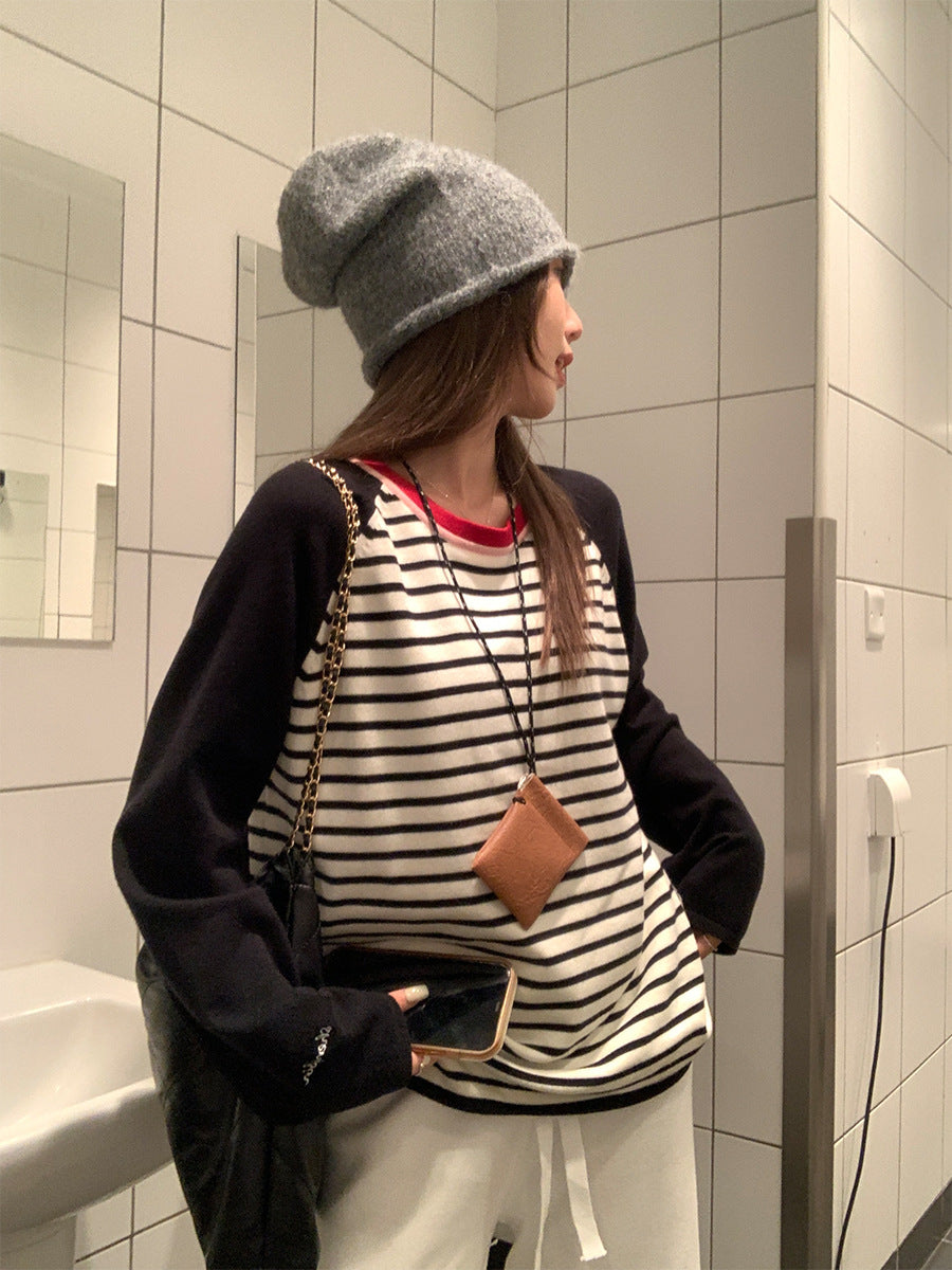 Women Stripe Pullover Top 2026 Loose Fit Winter Style