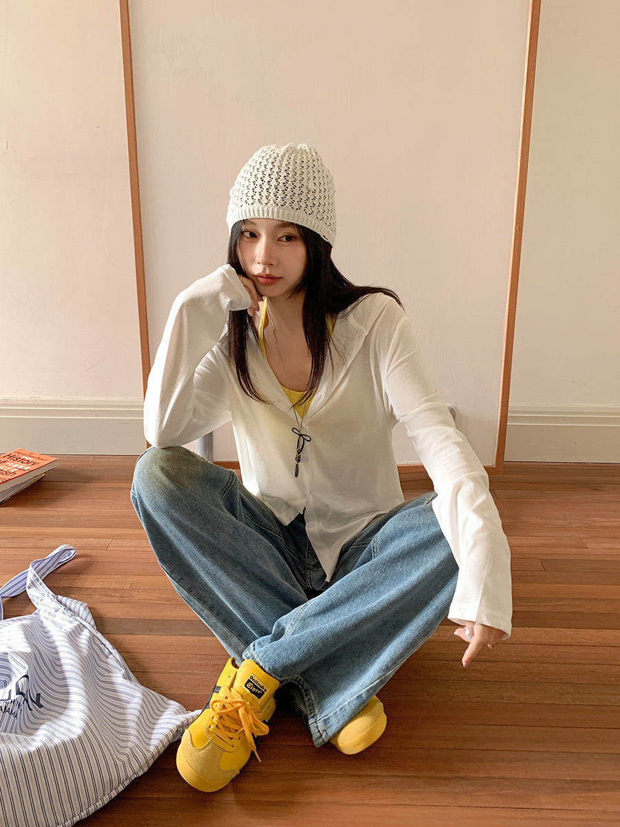 Korean Hooded Single Breasted Women’s Long Sleeve Top