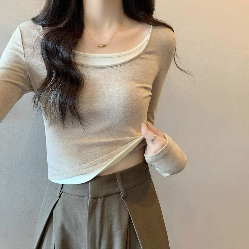 Asymmetrical U-Neck Slim Fit Women’s T-Shirt Top
