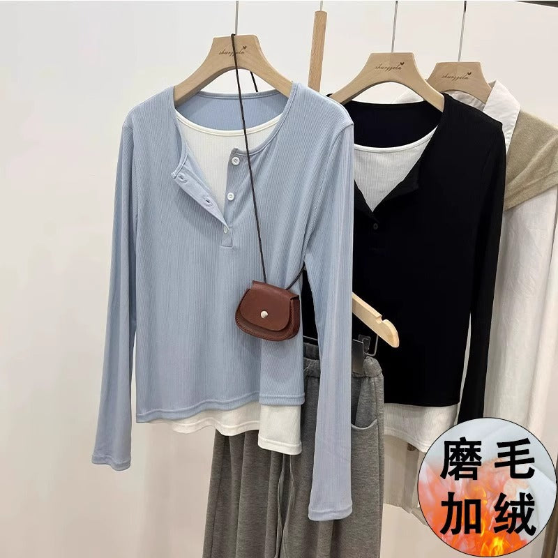 Milk Blue Fleece Two Piece Women’s Winter T-Shirt