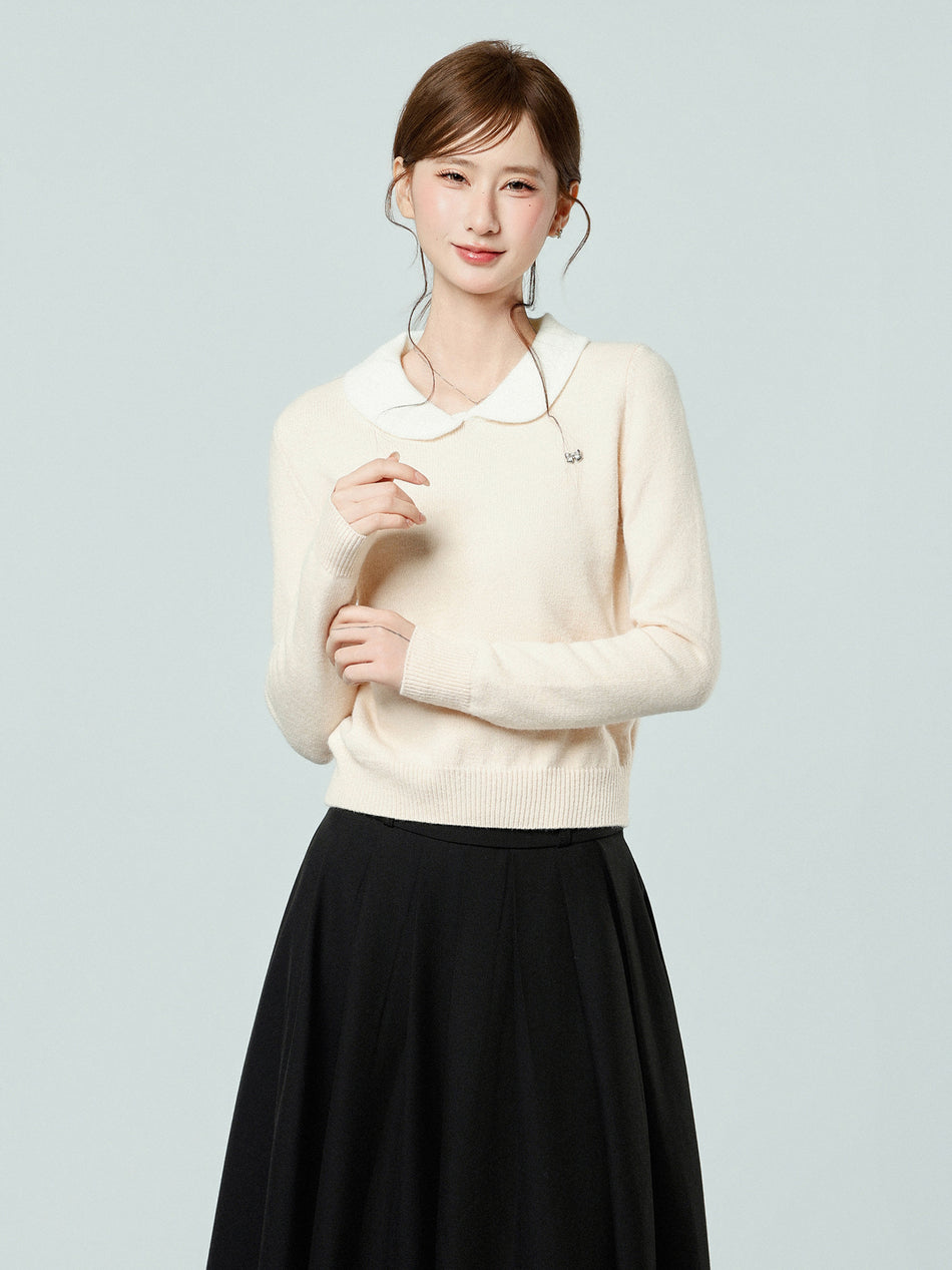 Pink Doll Collar Slim Fit Women’s Winter Sweater