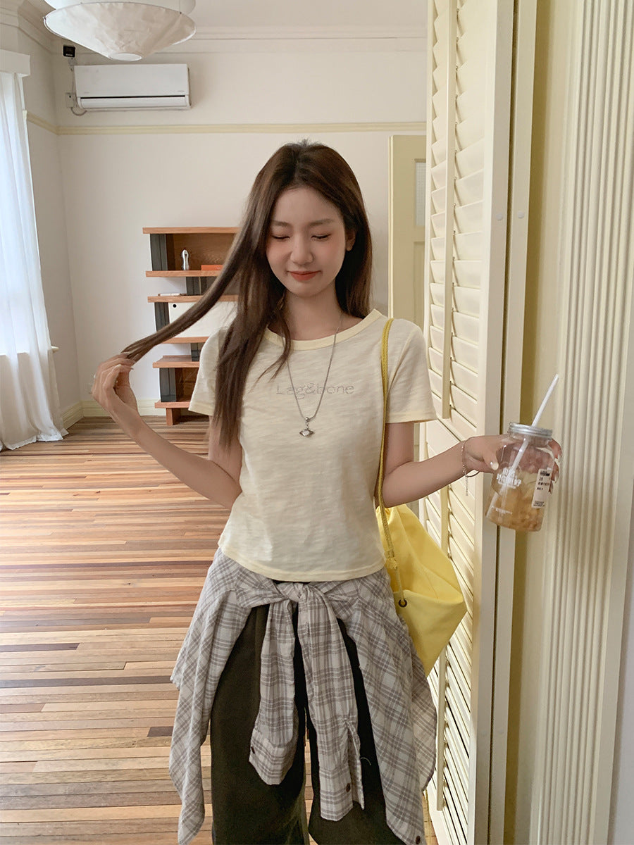 Textured Round Neck Slim Fit Women’s Summer T-Shirt