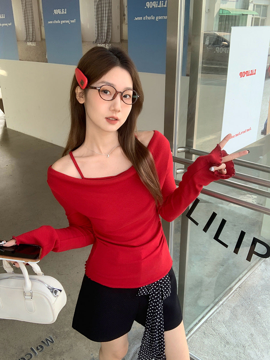 French Retro Sling Two Piece Women Spring Top