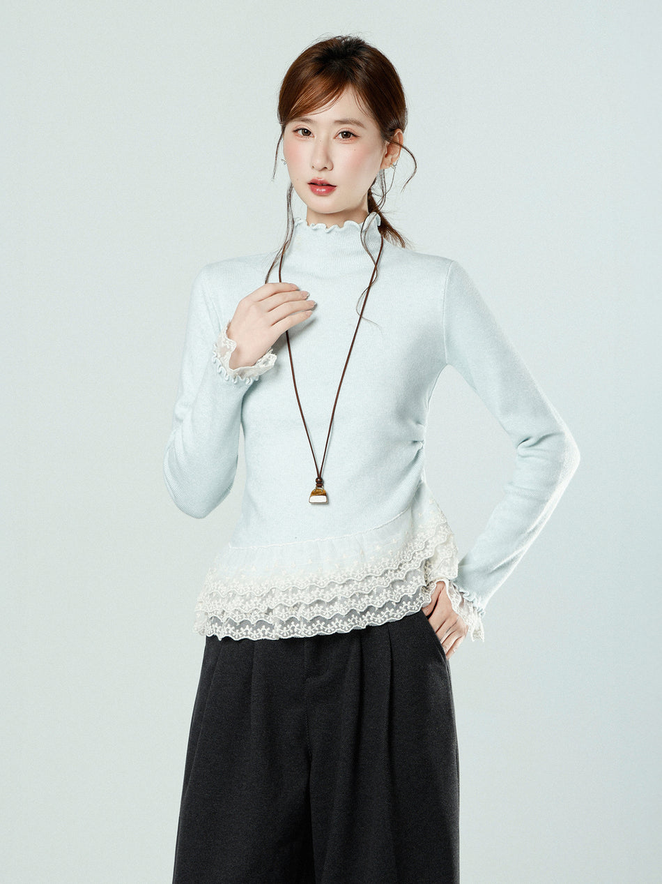 Lace Half Turtleneck Women Knit Winter Slim Top