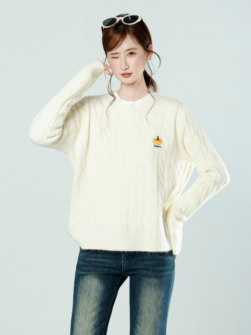 White Twist Knitted Sweater Top for Women Winter Warm