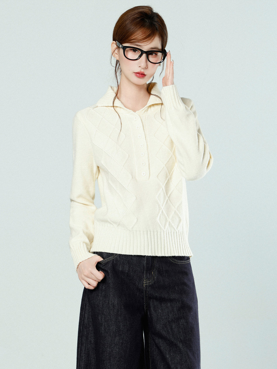 Korean Polo Collar Knit Sweater Women Winter 2026