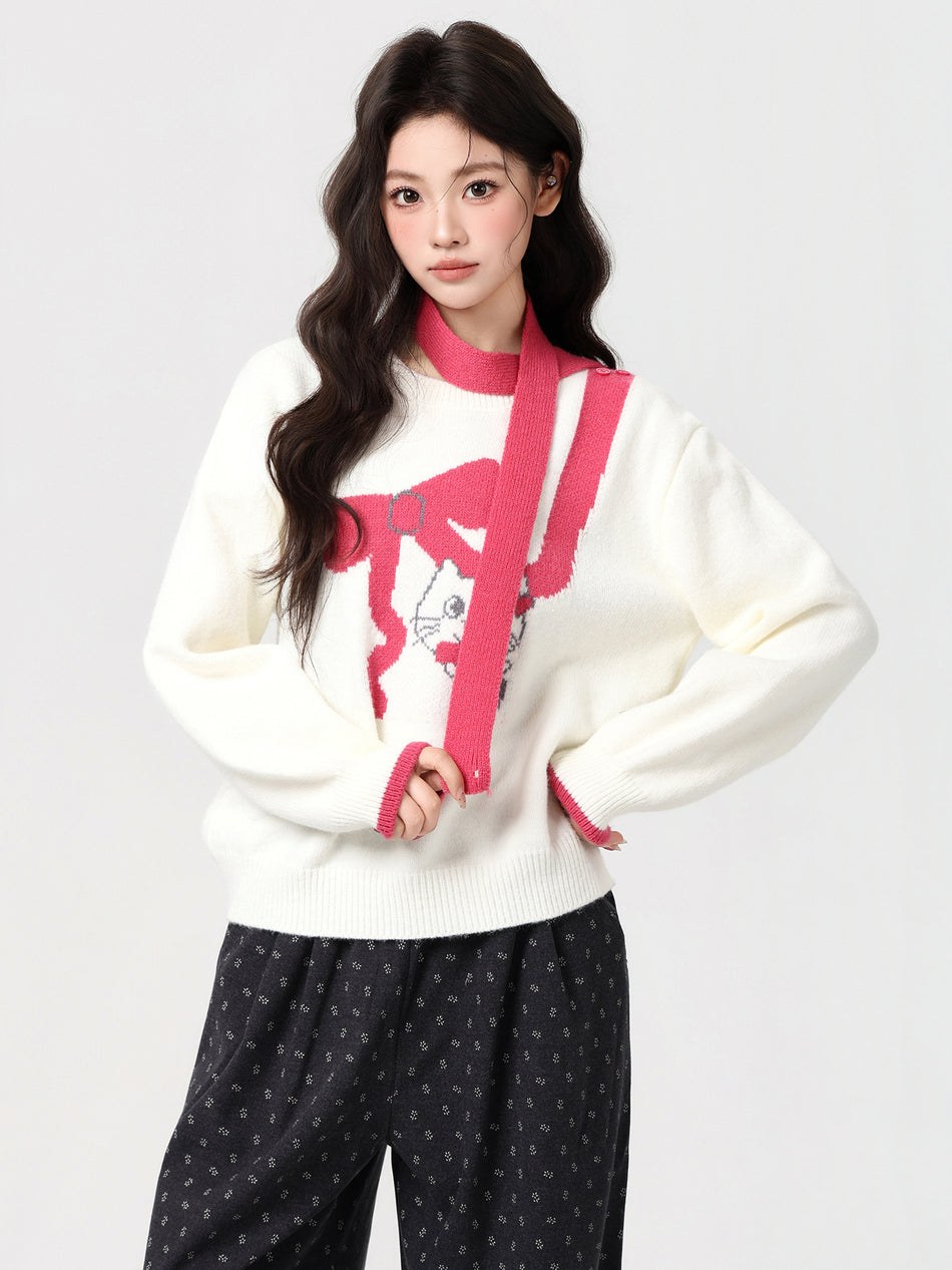 Cat Bow Jacquard Sweater Set Women Winter Knit 2026