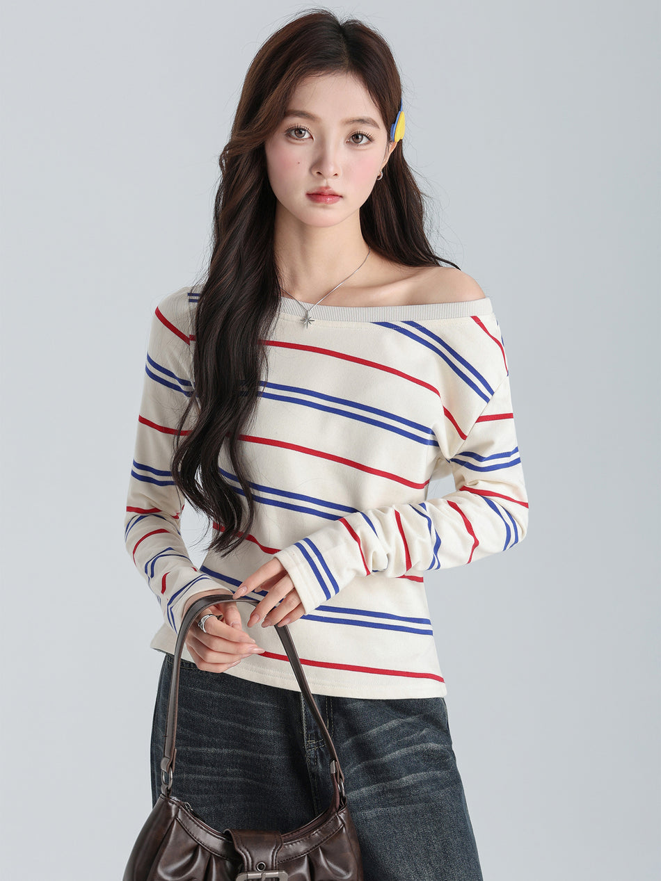 Striped Off Shoulder Ruched Top Women Winter 2026