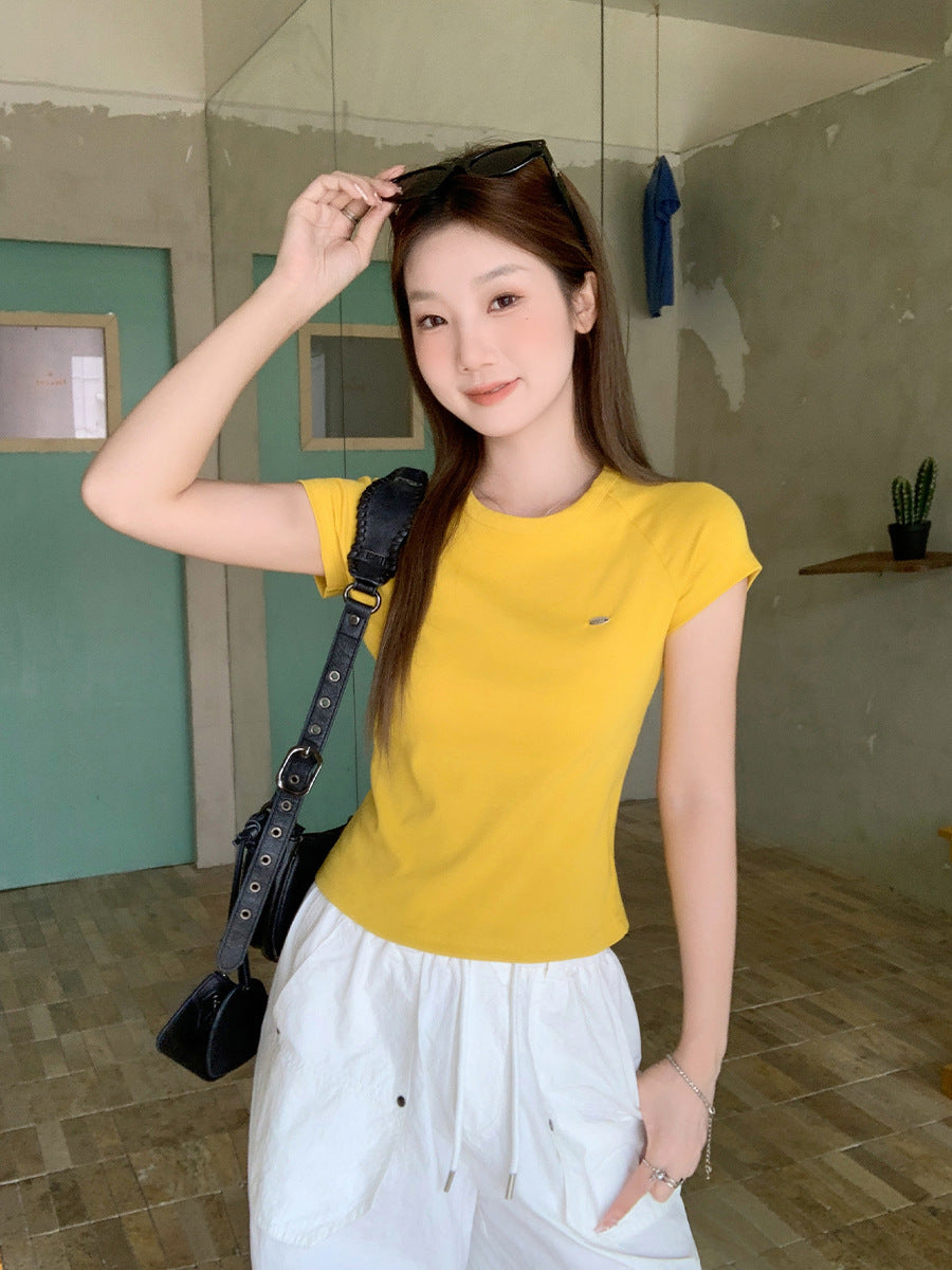 Korean Yellow Round Neck Slim Fit Women’s T-Shirt
