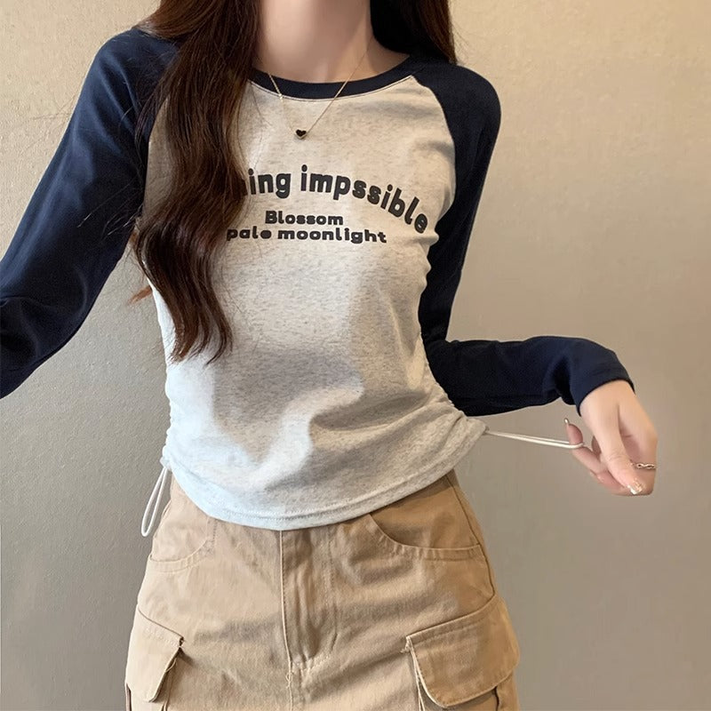 Women Chic Printed Slim Long Sleeve Autumn Top