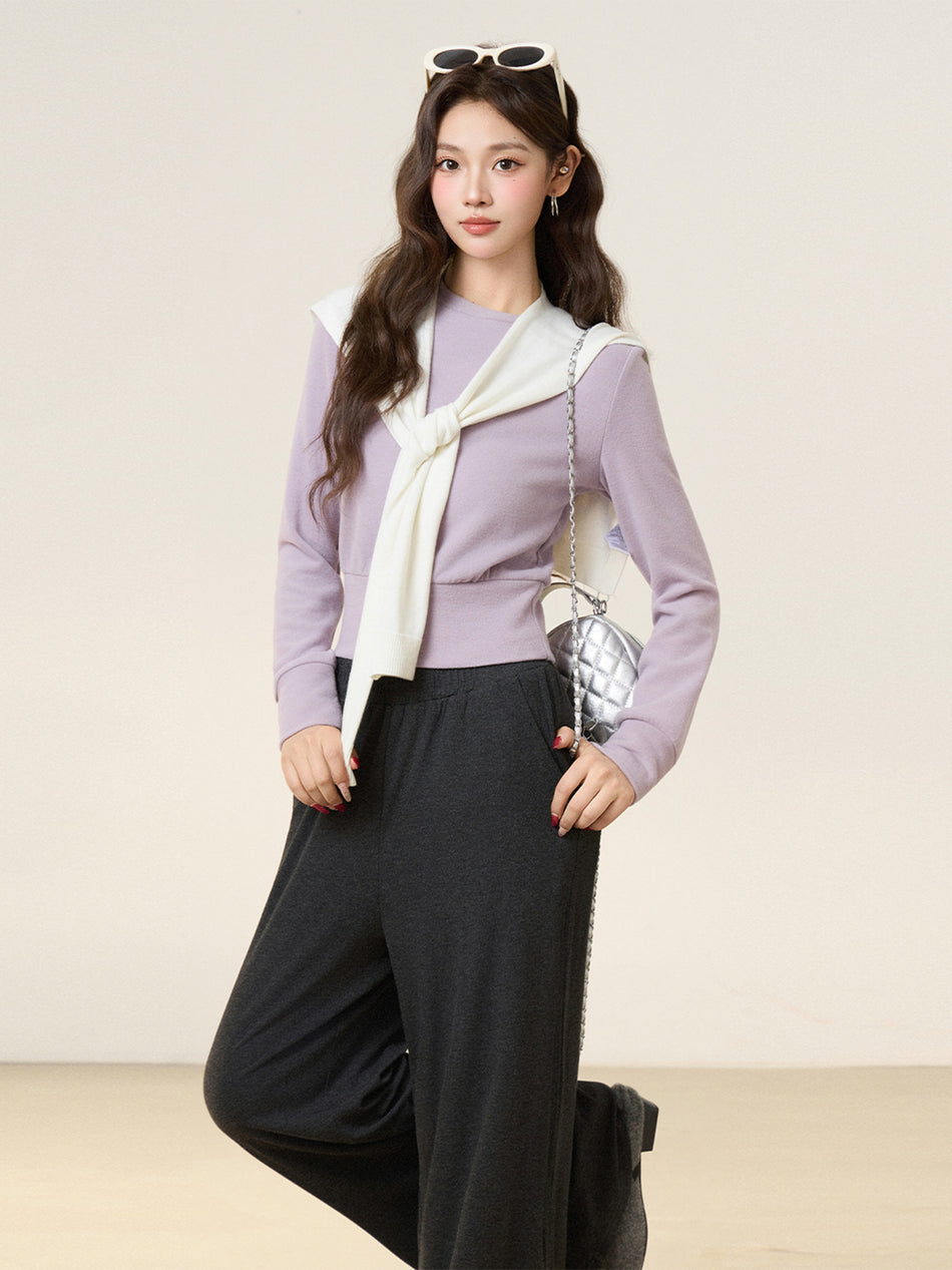 Women Pink Purple Velvet Slim Long Sleeve Winter Top