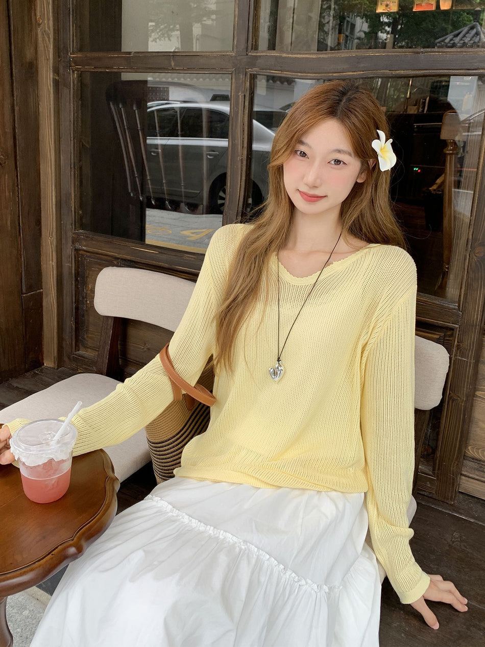 Lazy Style V-Neck Hollow Knit Summer Top for Women