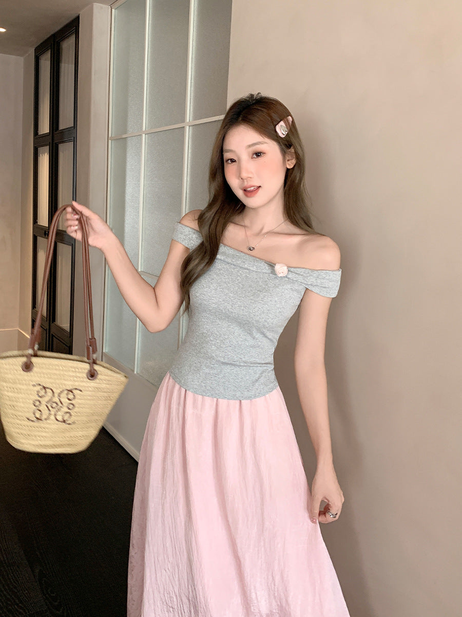 One-Shoulder Floral Slim Fit T-Shirt for Women Summer