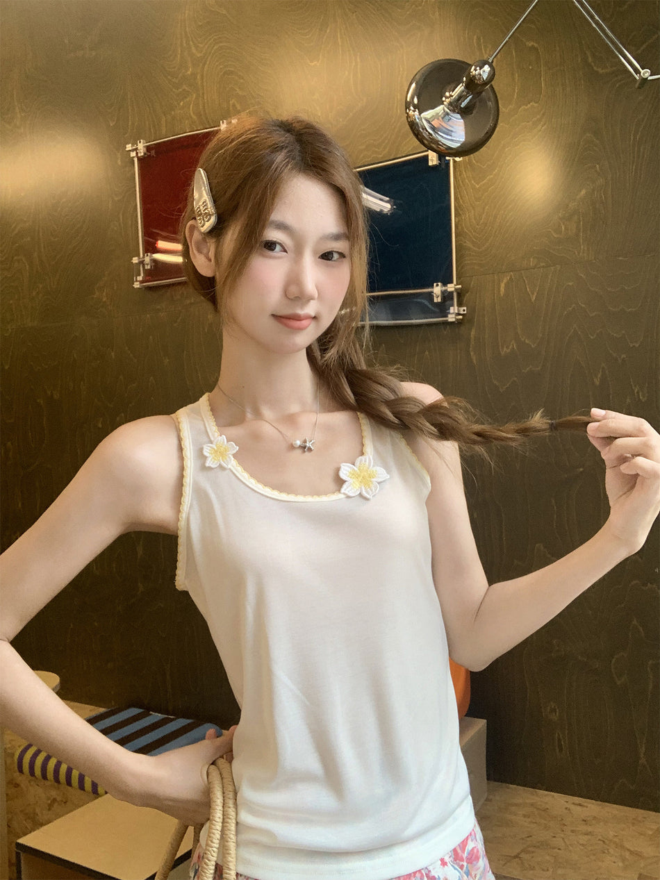 Korean Floral Camisole Slim Fit Sleeveless Top Women