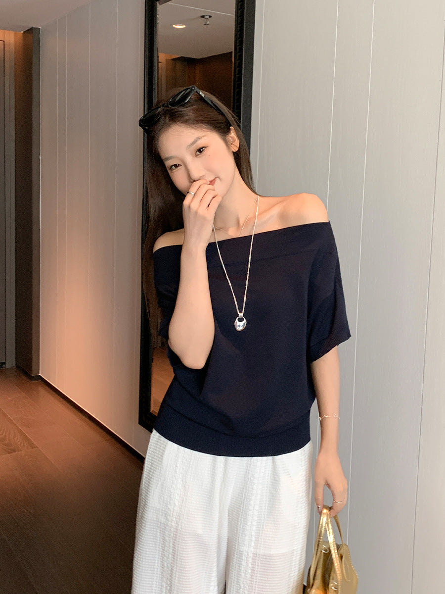 Korean Off-Shoulder Knitted Asymmetrical Top Women