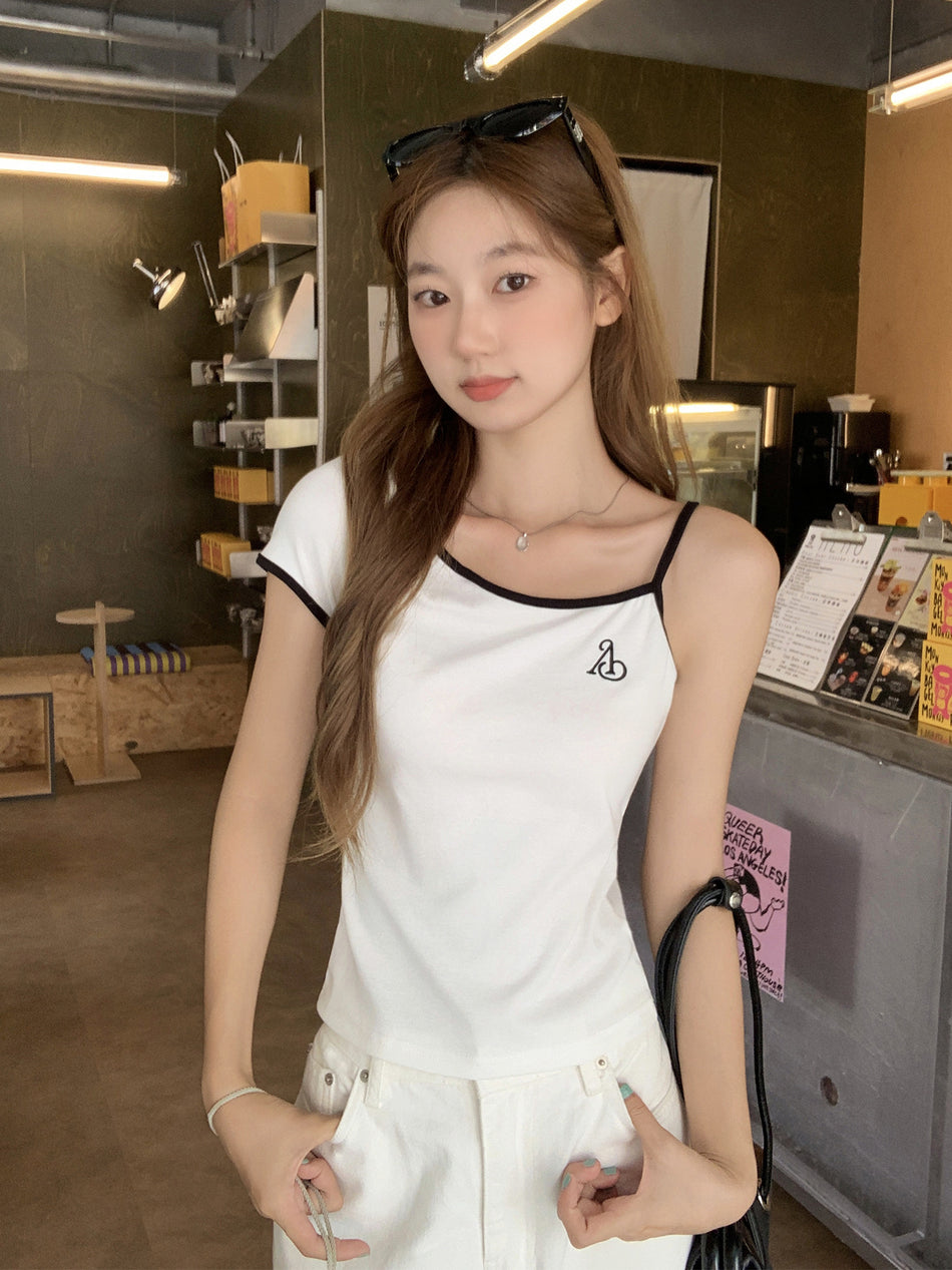 Korean One-Shoulder Tie-Up Slim Fit T-Shirt Women