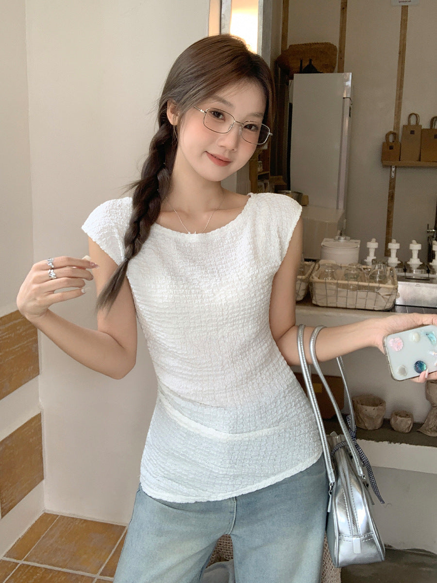 Textured Asymmetrical Hem Women Summer T-Shirt Top