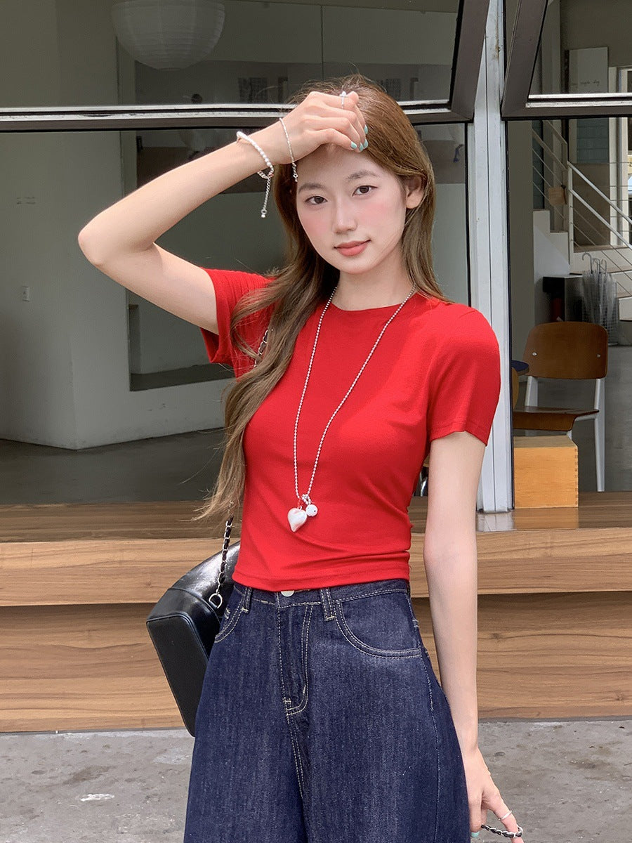 Hollow Back Tie-Up Slim Fit Women Summer T-Shirt 2026