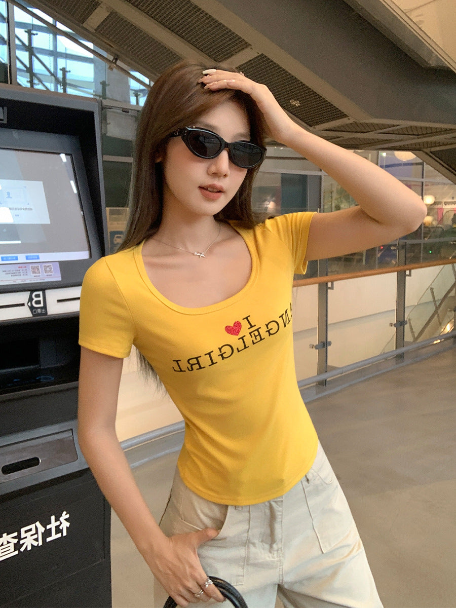 Rhinestone Letter Crop Top Women Summer T-Shirt 2026