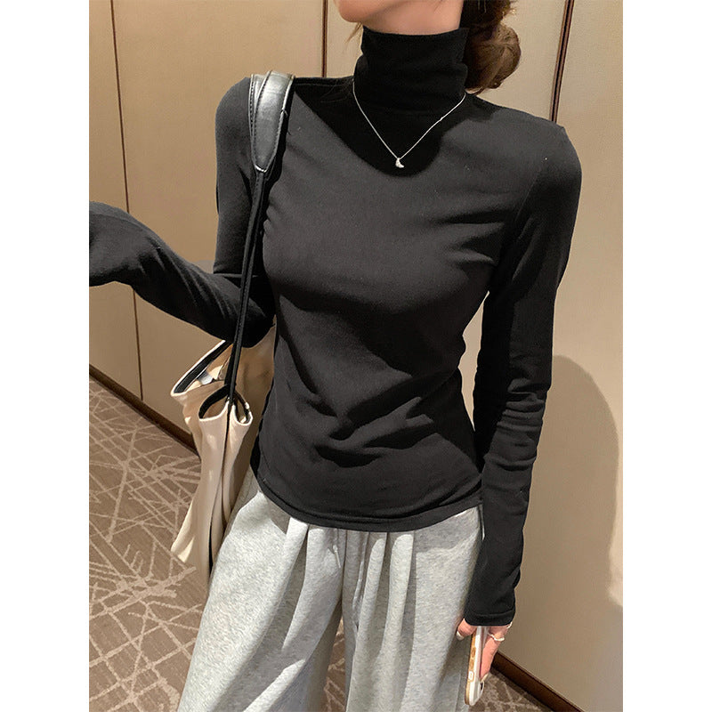 Apricot Fleece Turtleneck Women Winter Slim Top 2026