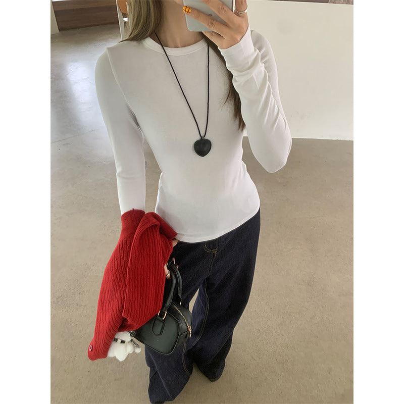 White Slim Fit Long Sleeve Base Shirt Women Autumn Winter