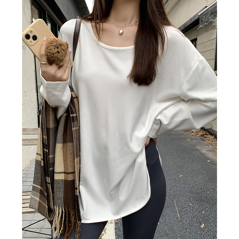 French Style Midi Split Loose Top Women Autumn Winter