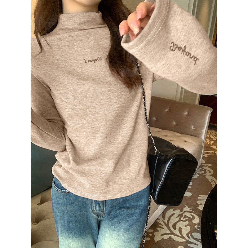 Velvet Half Turtleneck Women Winter Slim Fit Top