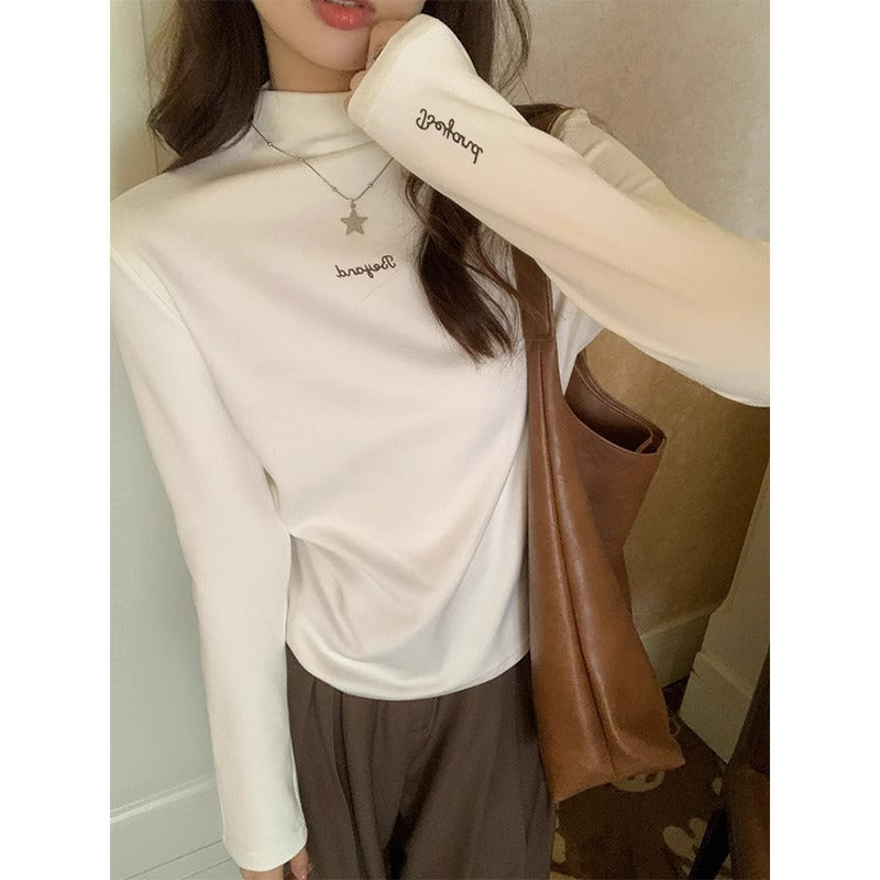 Women's Half Turtleneck Velvet Slim Fit T-Shirt