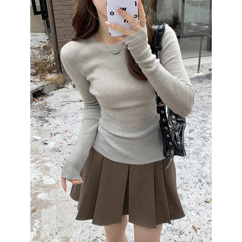 Women Slim Fit Round Neck Long Sleeve Sweater