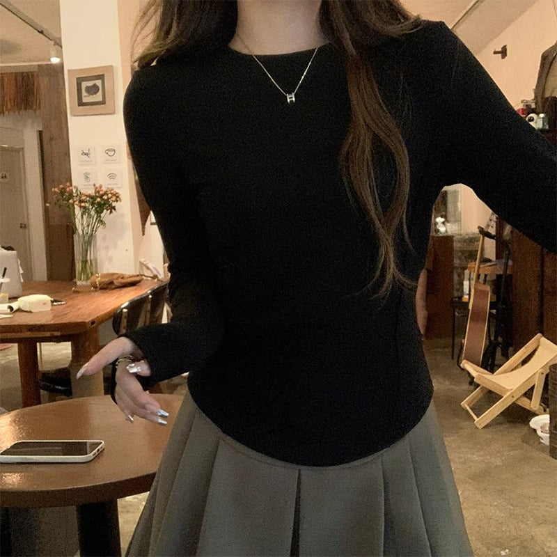 Women Fleece Fishbone Slim Fit Long Sleeve Top