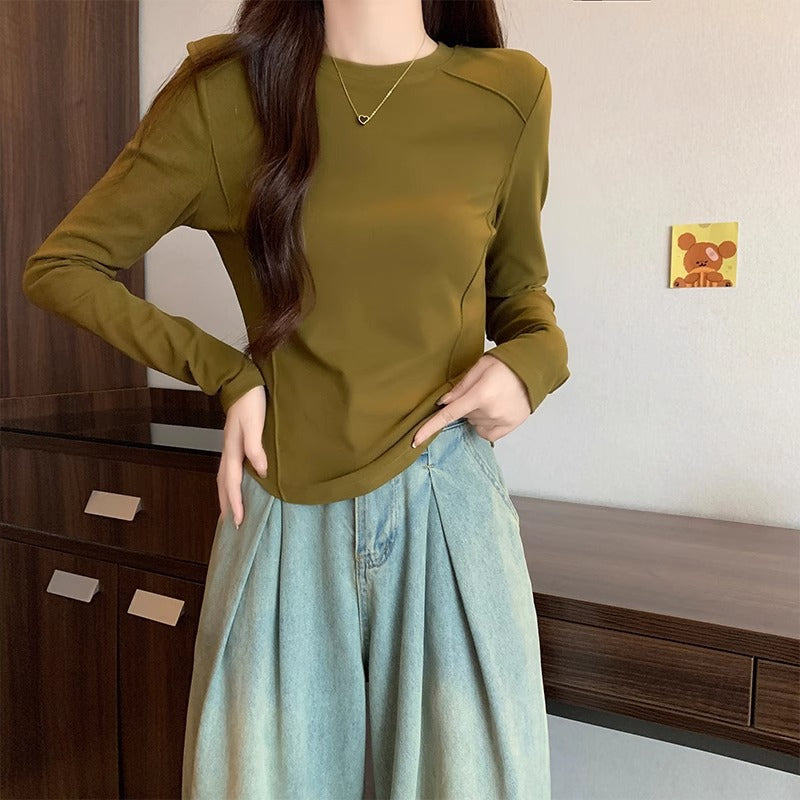 Women Velvet Fishbone Slim Fit Long Sleeve Top